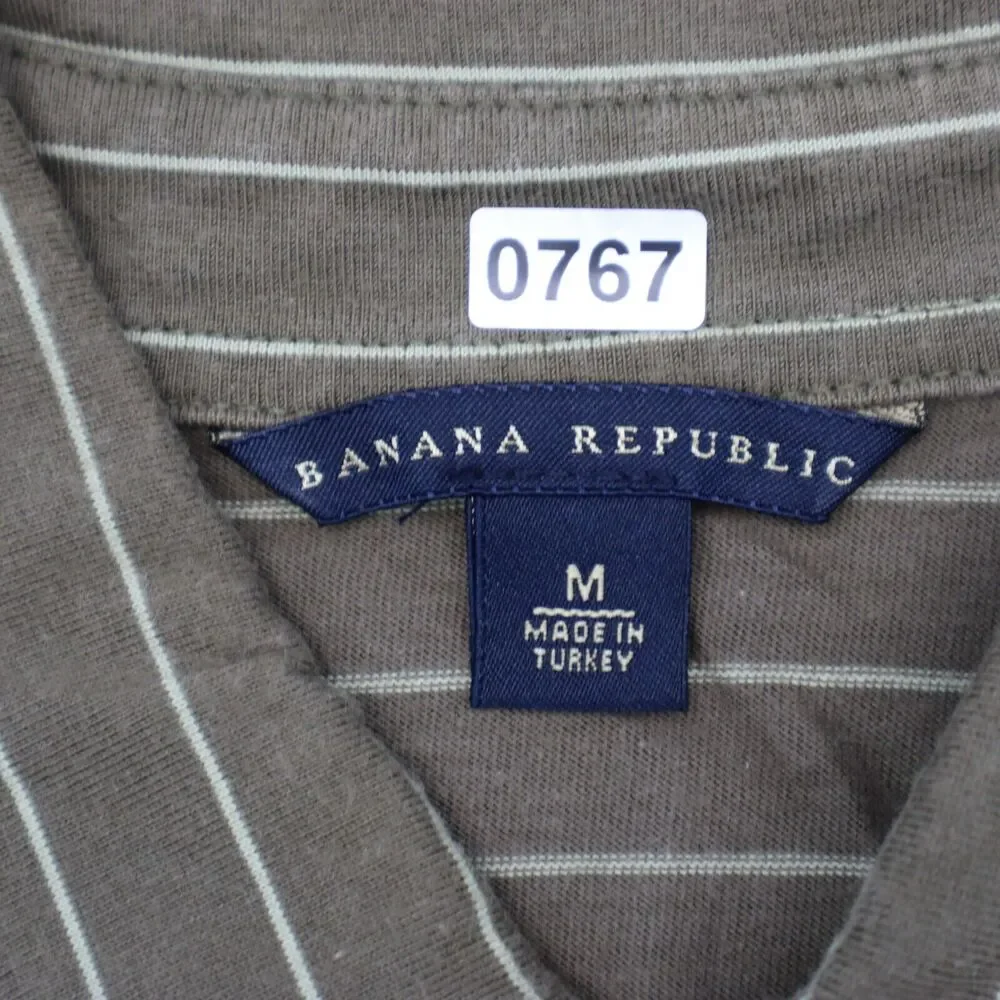 Banana Republic Shirt Mens M Brown Striped Polo Short Sleeve Casual